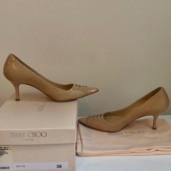 Jimmy Choo Textured Patent Leather Nude Pumps - Picture 5 of 8